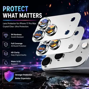 iPhone 17 Pro Max Camera Lens Protector 2 PCS Tempered Glass Metal Frame Scratch Resistant Silver