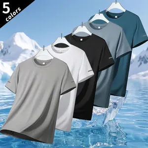 Pack of 5 casual athletic printed T-shirts with reflective stripes, breathable quick-dry short sleeves, crew neck tops; running shirts; wet/dry dual-use moisture-wicking T-shirts; gym training short-sleeve shirts