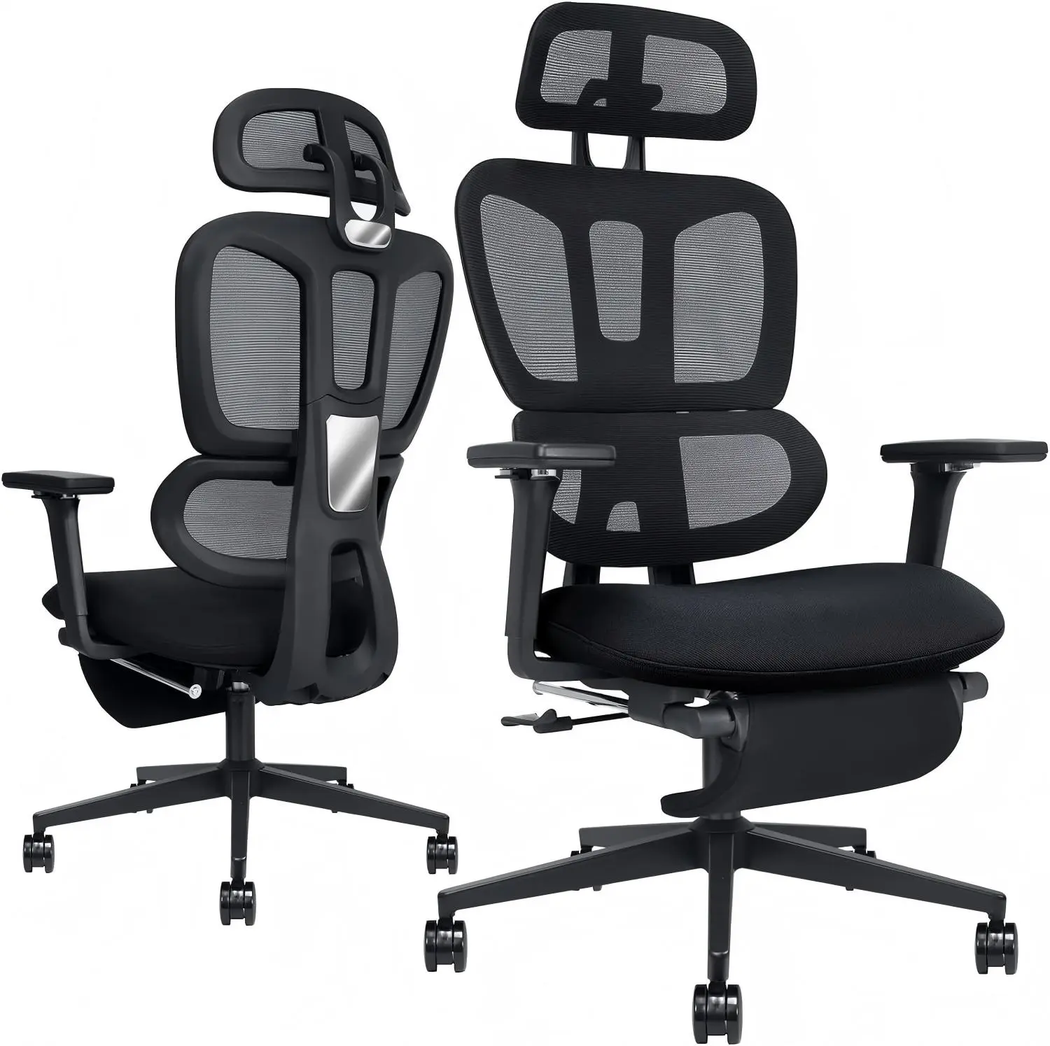 Dual Back Ergonomic Office Chair, 4D Adjustable Armrest, 90°-135° Reclining with Retractable Footrest, Breathable Mesh Computer Chair for Work & Gaming