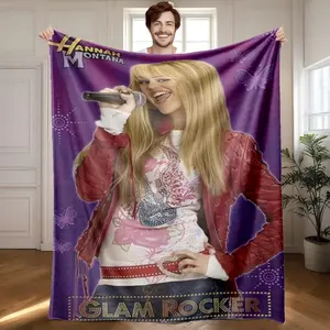 1 piece Hannah Montana rock style photoshoot themed flannel blanket Throw Blanket - Super soft and warm flannel blanket, suitable for beds, sofas and camping, modern design, digitally printed pattern, all-season use, 100% polyester material