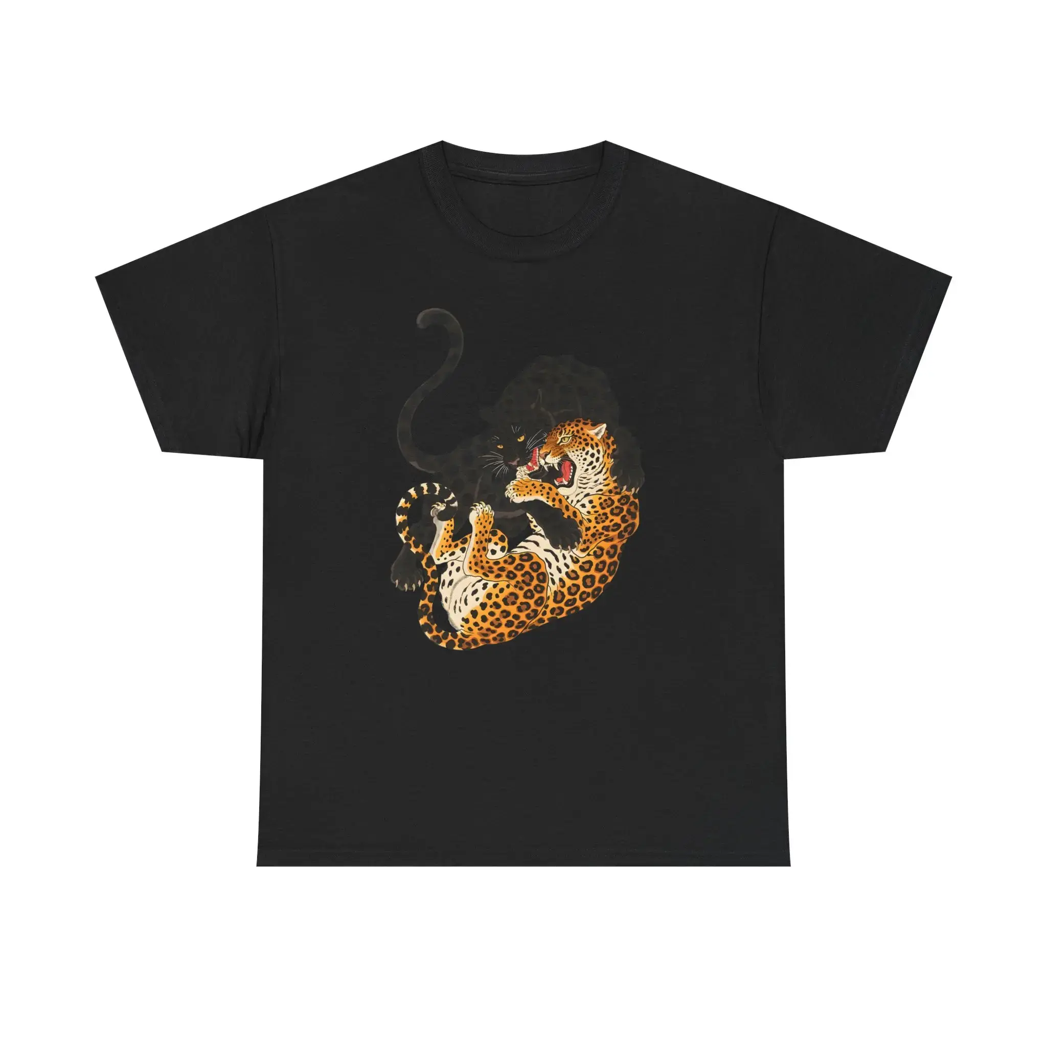 Men's Unisex Black Panther vs. Cheetah Graphic Tshirt - Shortsleeve Round Neck Cotton Casual Wear Menswear, Summer Streetwear Top, Cheetah Print, Animal Theme, Graphic Print, Casual Fashion Clothing, Clothes, Crew Neck, Casual Crew Neck, Men’s Clothes