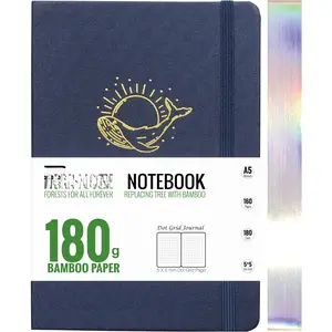Dot Grid Notebook Dotted Journal,180Gsm  White Paper, 5 * 5MM Dots 160 Pages, Lay Flat Binding,Colored  Edges, Bookmarks and Expandable  Pocket