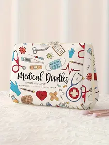 Medical Tool Print Makeup Bag, Casual Fashion Multi-functional Makeup Bag, Travel Makeup Bag, Suitable for Leisure Travel, Business Trips, Travel Cosmetic Bag