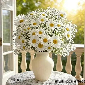 20pcs High-End Luxury INS Style Chamomile Daisy Artificial Flower Bouquet, Artificial Bouquets, Decorative Flowers, Baby's Breath Faux Flowers, Suitable for Tabletop Living Room Home Photography Decor, Valentine's Day, Birthday, Graduation Gift