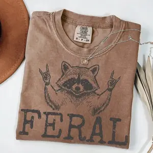 Comfort Colors Distressed Feral Raccoon Shirt, Funny Trash Panda Tee, Sarcastic Animal Humor Graphic, Unisex T-Shirt Gift