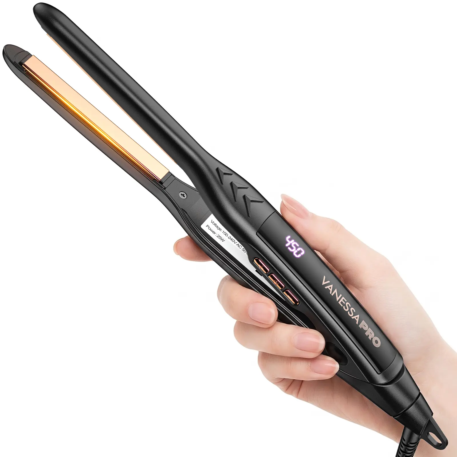 VanessaPro 0.3-Inch Small Titanium Flat Iron - Plug Powered Hair Styling Appliance, Portable Single Item for Short Hair Edges, Bangs,techvibes