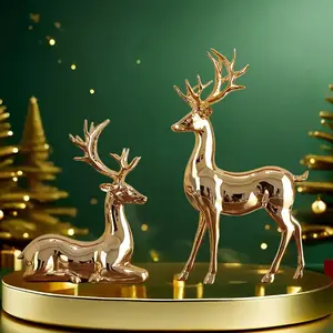 2 Pieces of Large Solid Christmas Reindeer Decorative Ornaments - Electroplated Champagne Gold & Silver, Handmade High-Quality Resin Craft Gifts for Home, Living Room, Office & Desktop, Luxury Holiday Decoration, Fashionable Home Decor