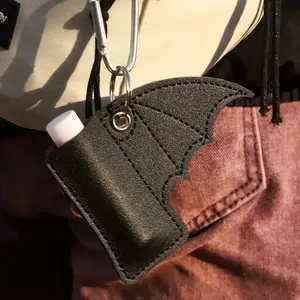 Gothic Bat Lip Balm Holder -Elegant, PunkStyle, Black Wing Design,Anime Themed Accessoryfor Women,Retro-style lighter bat storage leathercase