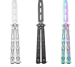 Practice Tool with Cool Color Design, FullStainless Steel, Set of 3 Color,Non.Edged HandTraining Knife, Game Stationery,ldeal for SkillDevelopmen(Black&Silver&Colorful) cool hand tool toy