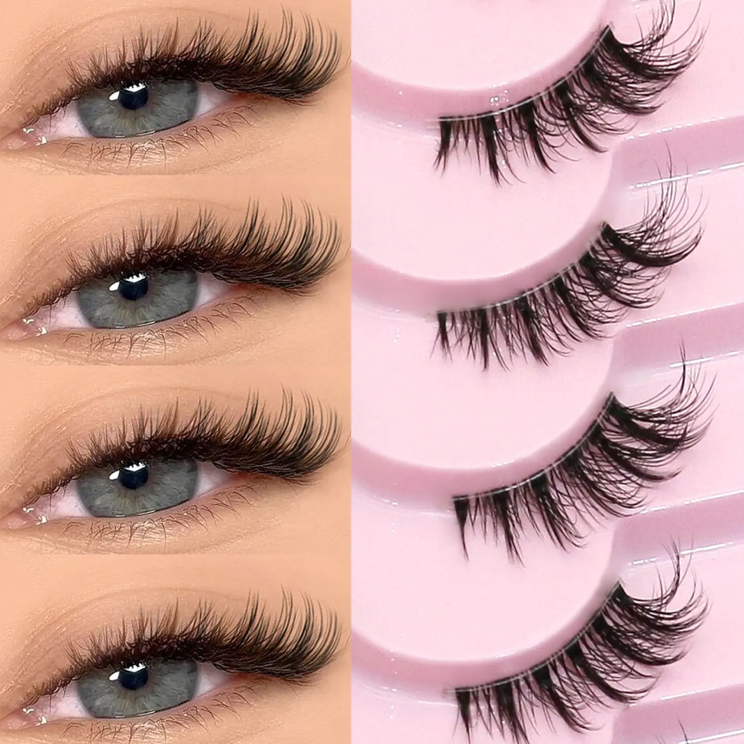 GROINNEYA 9 Pairs Natural Cross Half Eyelashes Short Wispy Fluffy Cluster Lashes Lightweight Soft Comfortable Self Adhesive Faux Mink False Eyelashes With Clear Band,Winged End Eye Elongated,Suitable For Daily, Makeup, Eyelash Clusters