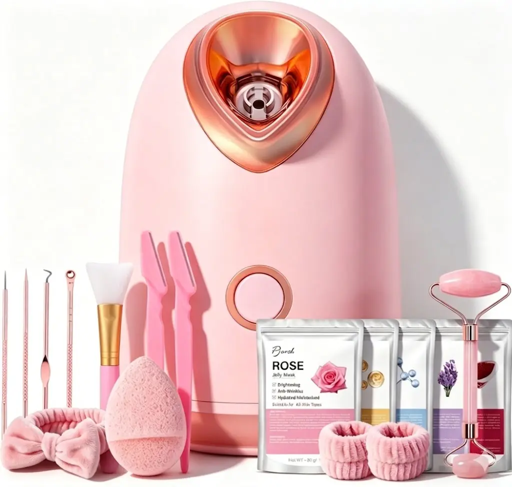 Pjordo Facial Steamer Spa Kit with 7 Skin Care Tools Nano Ionic Face Steamer for Deep Cleaning, Relaxing and Comfort