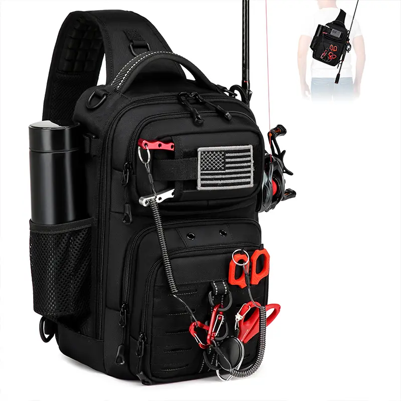 Multi-functional fishing chest bag with numerous small pockets, meeting various storage needs for small items, easy and convenient to use.