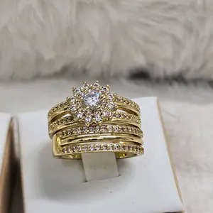 # 0177 Elegant Gold-Tone Stackable Ring Set with Cubic Zirconia Accents for Women's Fashion Jewelry