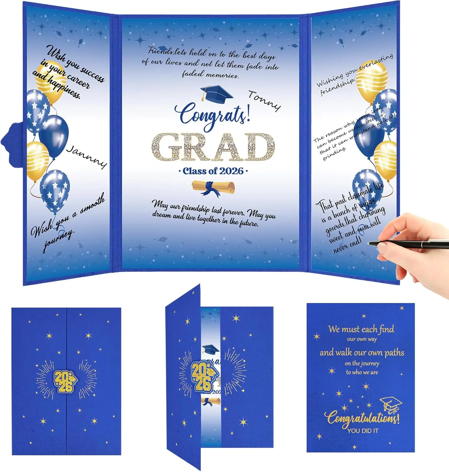 Blue Gold Class of 2026 Congratulations Grad, Graduation Party Card Alternative Signature Guest Book, Blue Congratulations Grad Book, 2026 Graduation Signing Card Board, Gold Graduation Gift