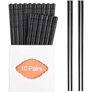 Fiberglass 10 Pairs Chopsticks Family Set - Dishwasher Safe, Non-Slip, 9.5 Inches, Classic Black for Sushi, Noodles, Hotpot & Cooking