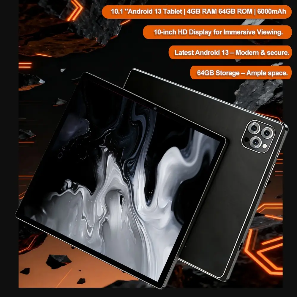 New Android 13 tablet, Android Tablet Computer, with 4GB RAM, 64GB ROM, 10.1-inch calling capabilities, supports cellular network, WIFI, Bluetooth, dual cameras, and can be expanded with SIM and TF cards