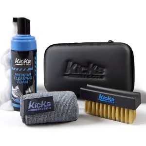Kicks & Co Shoe Cleaning Kit, Includes Cleaning Solution, Brush, Towel, Zippered Travel Kit