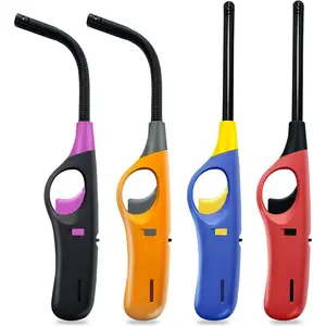 4 Pack Candle Long Lighters, Refillable Butane Lighters for Candle Camping Fireplace Party BBQ Grill(No Fuel)