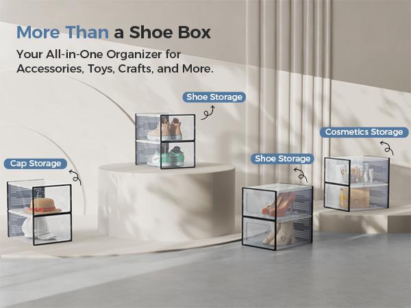 Clear Shoe Storage Boxes, Plastic Stackable Shoe Containers with Lids, Display Sneaker Case Organizer for Closet, Under Bed, Entryway