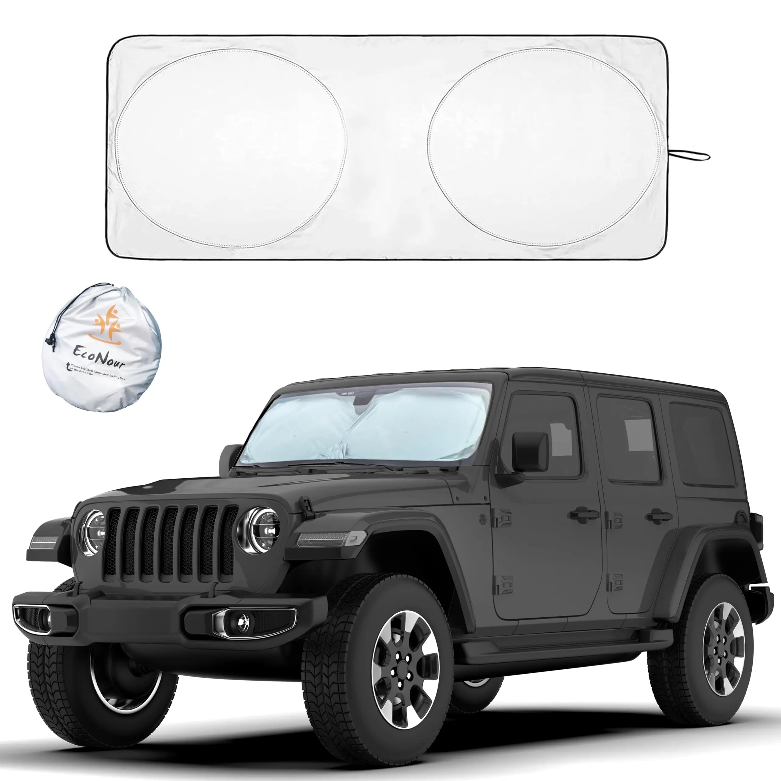 EcoNour Jeep Windshield Sun shade | Sun Visor for UV Rays & Heat Protection | Suitable for Wrangler, Compass, Gladiator & Renegade | Accessories for Jeep Wrangler | X-Small - 60x21 inches, Heat Resistance, Uv Ray Protection