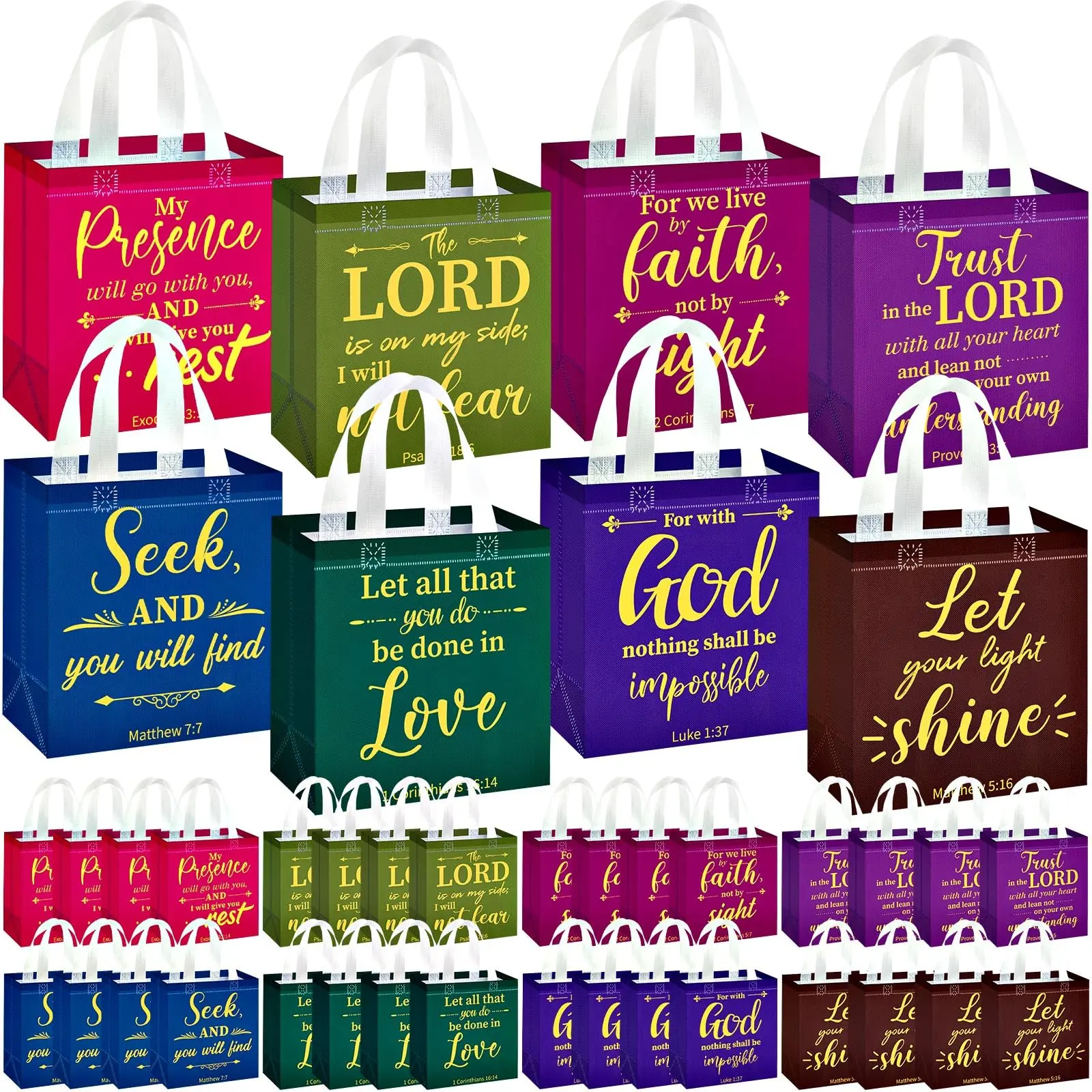 Christian Gift Bags with Handle Reusable Non Woven Inspirational Bible Verse Gift Bags for Men and Women Wedding Birthday Church Sunday School Baptism Gift Teacher Appreciation Gift Religious Party Favors