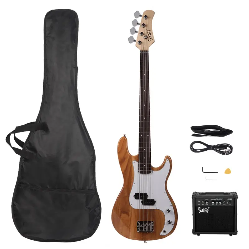 GP Right-Hand Electric Bass Guitar Pack - Burlywood Finish, Basswood Body, Adjustable Guitar Strap, 1/4 Inch Headphone Output Jack, 1/8 Inch Auxiliary Input Jack, Cord Spanner Tool, MP3 Player Compatibility, 20W Bass Amp