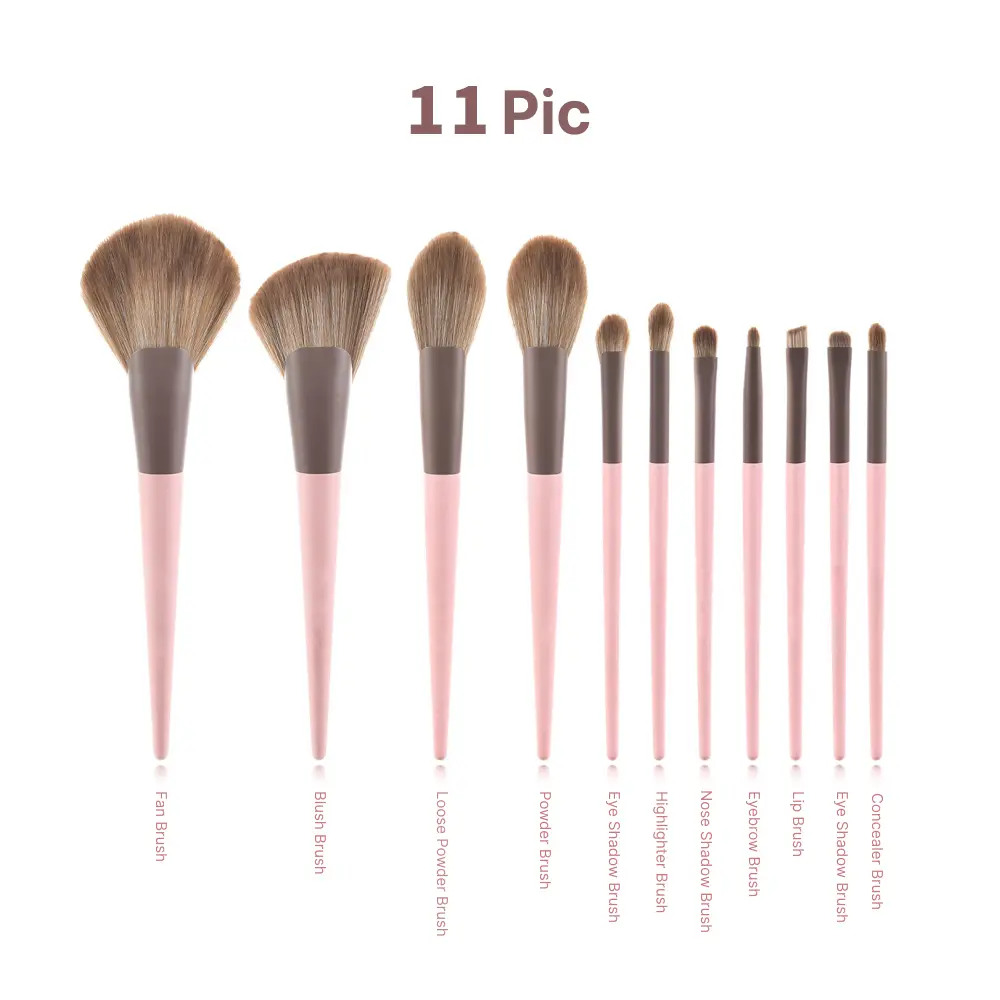 Makeup Brushes 11 Pieces Makeup, Foundation Brush Eyeshadow Brush Makeup Brush Set (Pink, 11 Pieces)