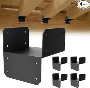 4 Pcs Black Joist Anchor Connector, Post Caps Tie Bracket for 2"x 4", Steel Mounting Joist Hanger Brackets, Truss to Beam Connector Roof Tie Header Hanger for Supporting Beams Rafters