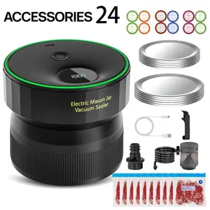 Upgraded 4-in-1 Electric Mason Jar Vacuum Sealer with LED Display, Auto-Stop Smart Vacuum Sealer Kit for Wide & Regular Mouth Jars, Bags, Wine Bottles, Cordless Portable Food Preserver