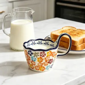 Hand-Painted Floral Ceramic Mug with Handle, Microwave Safe Insulated Flower Design, Multipurpose Coffee Brewing Cup, Ideal Daily Use & Christmas Gift