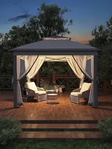 GARVEE 11x11 Pop Up Canopy Tent with Mosquito Net,Waterproof & UV Resistant Outdoor Gazebo, Easy Setup Shelter for Patio/Backyard,Grey