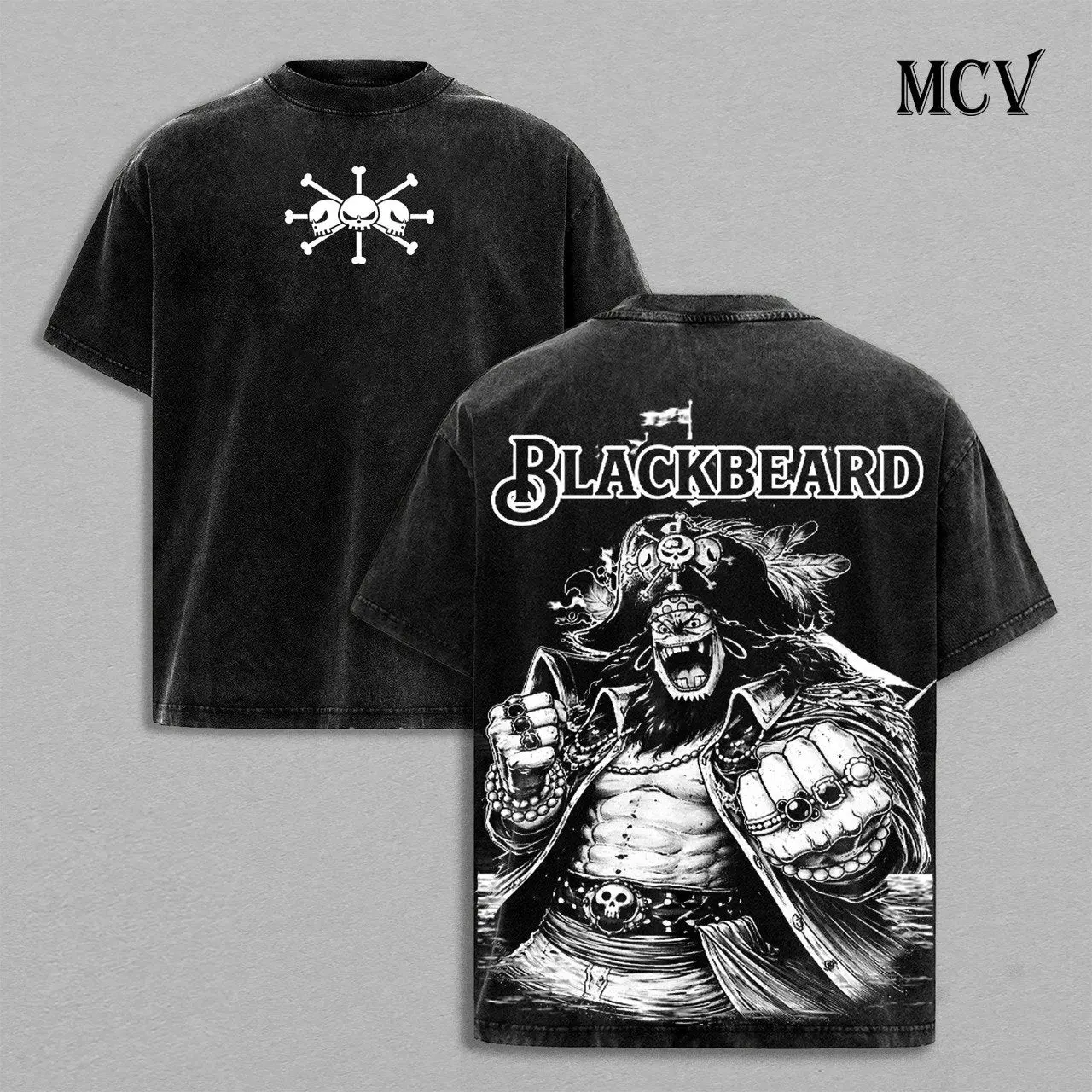 Blackbeard One Piece Heavy Cotton Vintage Acid Washed Oversized Graphic Tee Y2K Streetwear Unisex Casual Tops For Men Women Dark Pirate Anime Merch Yami Power Japanese Manga Retro Pop Culture Apparel Best Gift For Anime Fans Everyday Wear
