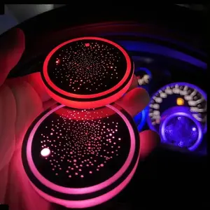 LED Cup Holder Light USB Rechargeable, 7 Color Changing Glow Interior Car Accessory, Non-Slip Cup Tray Ambient Lamp, Teenage Car Parts