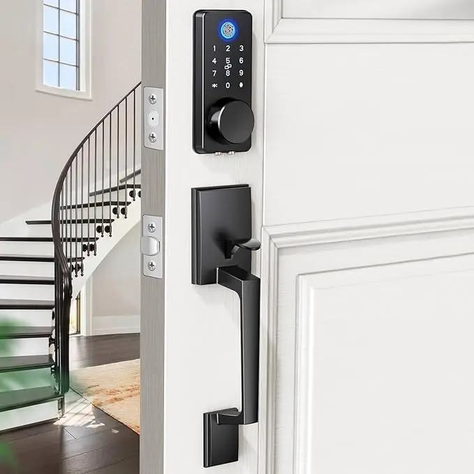 Fingerprint Front Door Lock Set APP Smart Control Keyless Entry with 2 Lever Handles, Auto Lock, Electronic Keypad, and Deadbolt for Home Use, Biometric Lock, Digital Lock