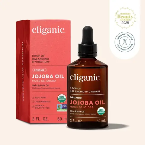 Cliganic Organic Jojoba Oil, 100% Pure | Moisturizing for Face, Hair, Skin & Nails | Natural Cold Pressed Hexane Free | Base Carrier Oil
