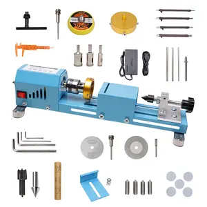Mini Lathe Wood Lathe Machine Multi-Purpose Type Lathe with Wood Lathe Milling Accessories, for Wood Polishing, Grinding, Cutting and Milling ，2.76 in x 6.3 in, 24VDC 96W，7 Speeds