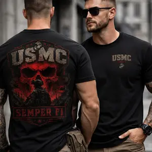 USMC Semper Fi Skull Soldier Shirt, Marine Corps Veteran Military T-Shirt, United States Marines Graphic Tee, Tactical Warrior Skull Apparel, Veteran Gift for Men, Patriotic Military Supporter Shirt, USMC Semper Fidelis Combat Graphic Tee