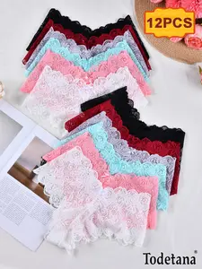 12 Pack High Rise Comfortable Casual PantiesSet，Women's Sexy Lace Boyshorts - Soft Comfortable Floral Print Drop Waist Underwear, Medium Support Panties，Full Square Printed Fashionable And Skin Friendly Suitable