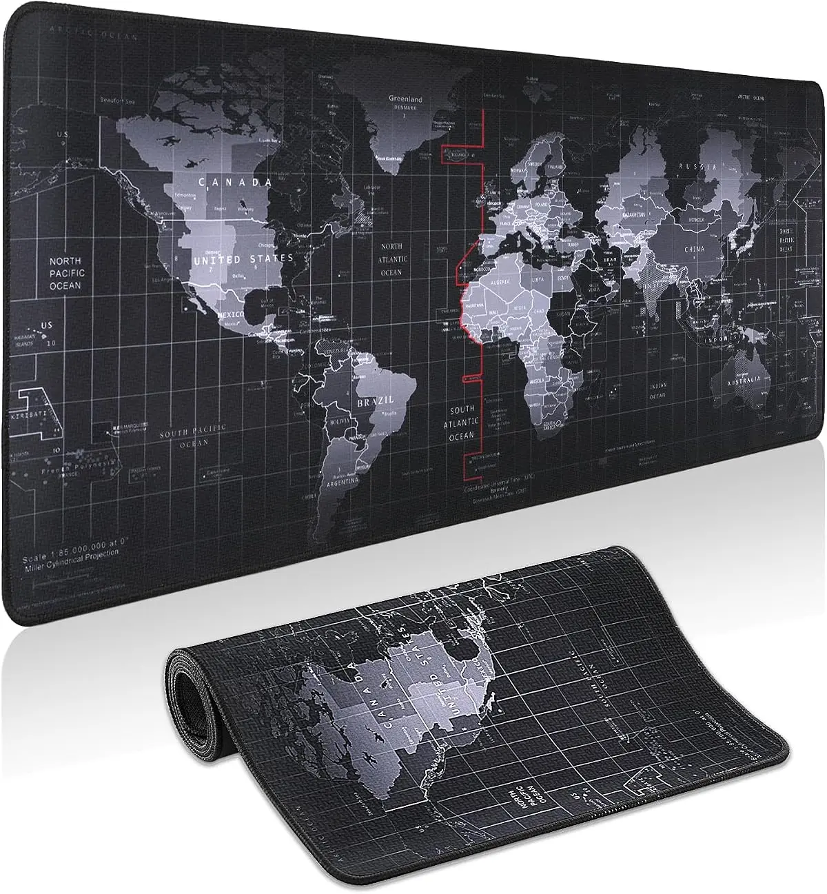 Black World Map Extended Large Mouse Pad - Computer Accessory for Gaming, Office Desk Use