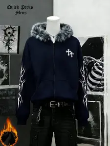 Unisex Fuzzy Hat Design, Versatile Style, Easy Pairing, Warm and Fashionable, Graphic, Long Sleeve, Casual Loose-Fitting, Fall & Winter Wear, Hoodie