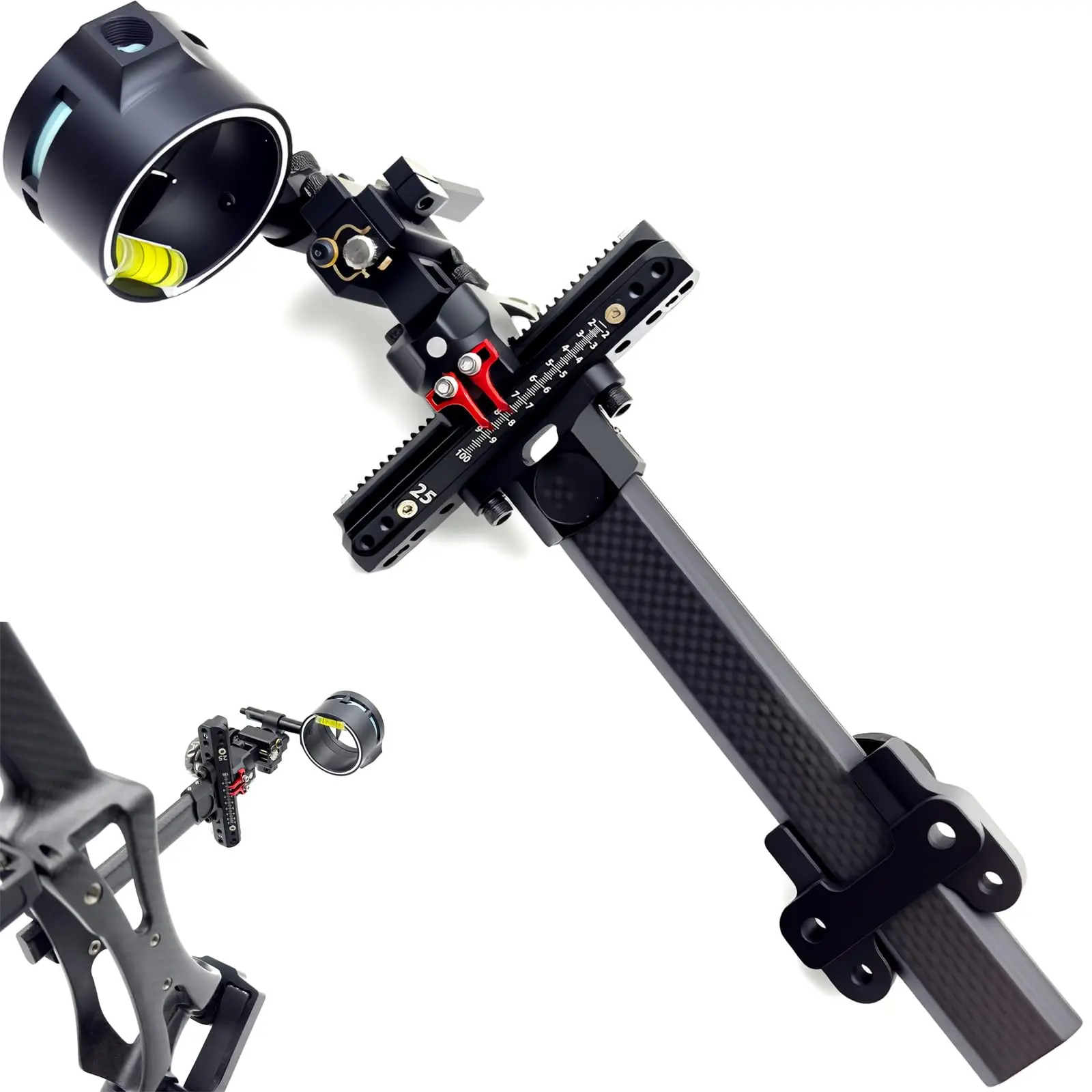 Bow Sight for Compound Bow Micro Adjustable Archery Sight with 0.019" Fiber Optics Elevation Adjustments Accuracy CNC Machined Aluminum Carbon Fiber Bracket