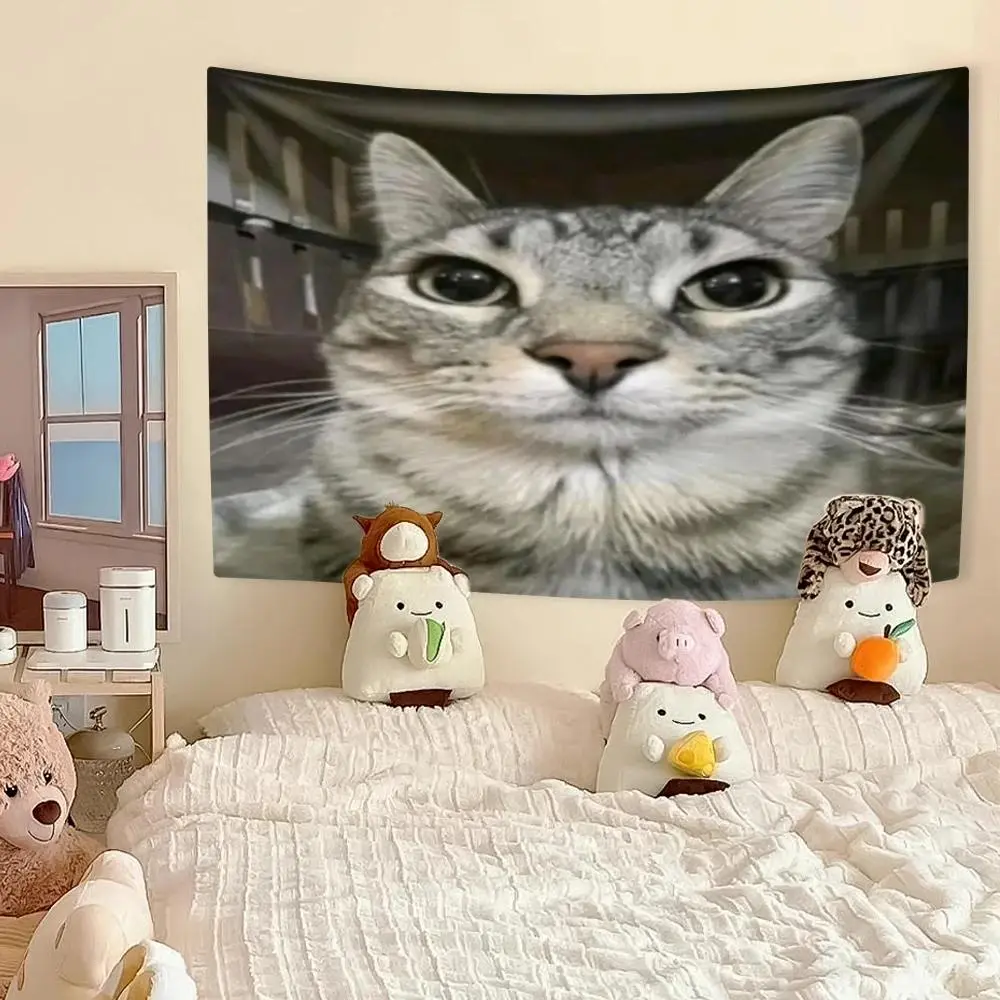 Funny Cat Meme Kawaii Animal Durable Tapestry Wall Mural, , Living Room-Bedroom Dorm Room Decorations, Holiday Festival Gift Covering Cloth