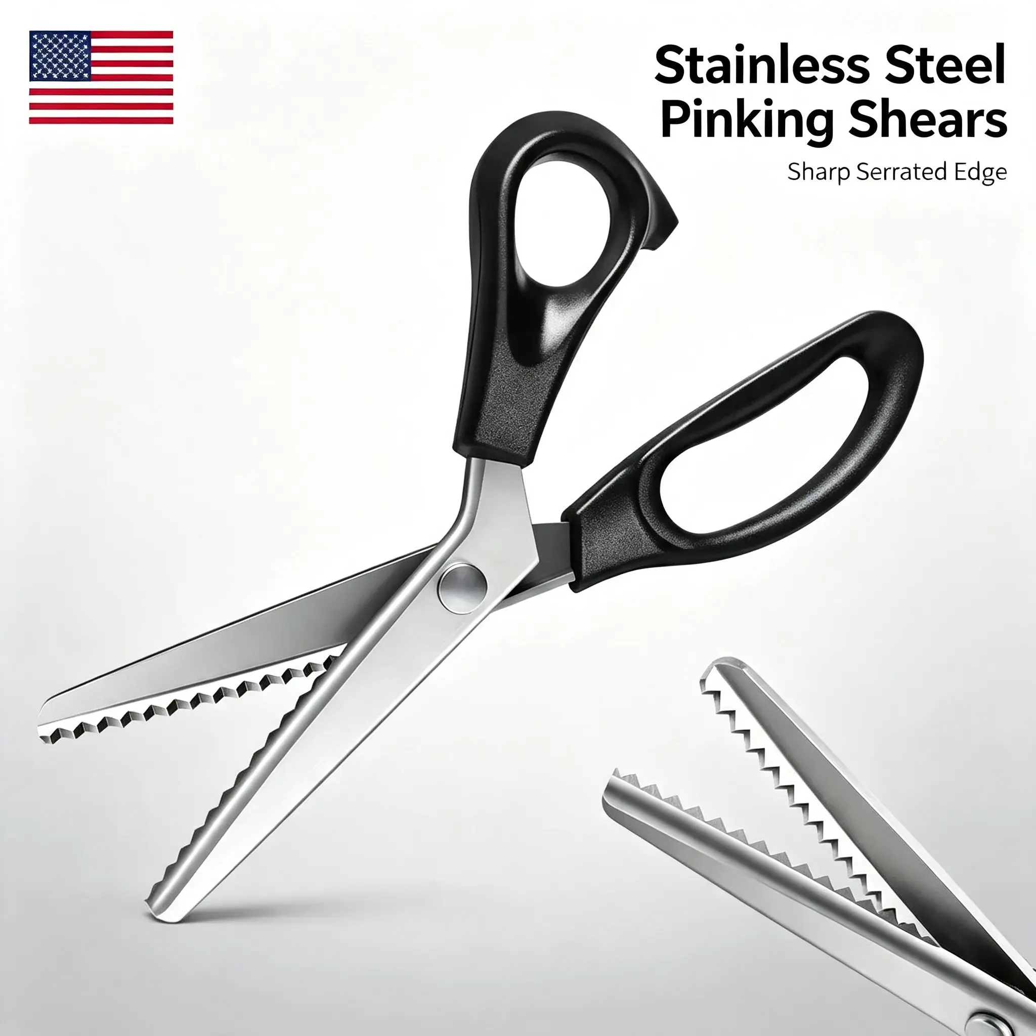 Stainless Steel Zig Zag Pinking Shears with Serrated Steel Blades - Durable, Sharp Fabric Cutting Tool for Home Sewing, DIY Crafts - Functional Textiles & Sewing Supplies Accessory