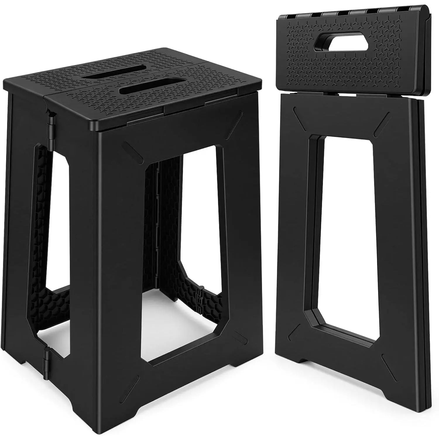 Foldable Stool Chair, 17.7 Inch Height Folding Seat for Adults, 400 LB Load Bearing Heavy Duty Plastic Folding Stool, Portable Compact Foldable Chair for Home, Outdoor, Camping, Daily Use, Black
