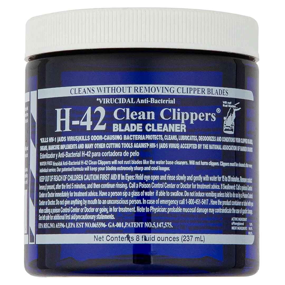 H-42 Virucidal Anti-Bacterial Clean Clippers 8oz Jar – Professional Clipper Disinfectant, Barber Tool Cleaner, Grooming Equipment Sanitizing Solution