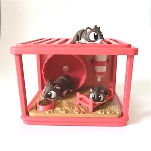 Melty Pixel Hamster Cage - 3D Hamster Cage Scene with Food, Bed, Spinning Wheel & Water Bottle - Perfect for Animal Lovers & Collectors