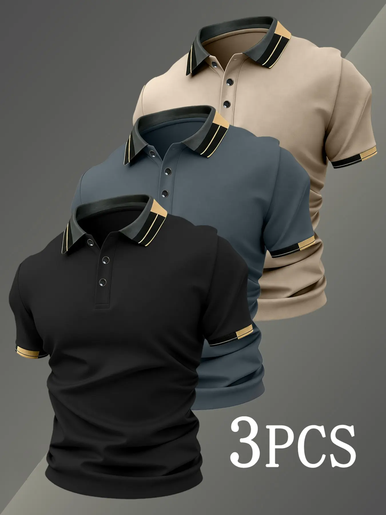 Men's Golf Knitted Polo Shirt Set, Fitted Geometric Pattern, Breathable & Comfortable, Casual Style, Four-Season Wear, Summer Polo Shirt, Breathable Polo Shirts