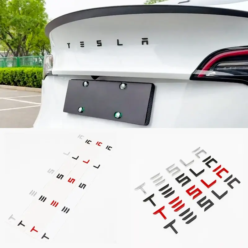 Tesla Car Letter Emblem Hood Decoration, Car Stickers, Car Decorative Sticker, Car Decals, Scratch-Resistant Reinforced Front Rear Badge, Replacement Logo for Model 3/y/s/x, Exterior Modify Parts, Automotive Vehicle Accessory