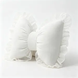 Elegant Bow Lace Lumbar Pillow, All-Season Decorative Cushion, Durable Fabric, Perfect for Bedroom, Living Room, Office, Holiday Gift