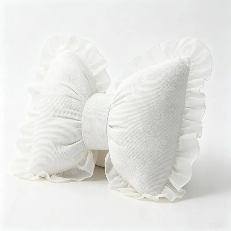 Elegant Bow Lace Lumbar Pillow, All-Season Home Decorative Cushion, Durable Fabric, Perfect for Bedroom, Living Room, Office, Holiday Gift